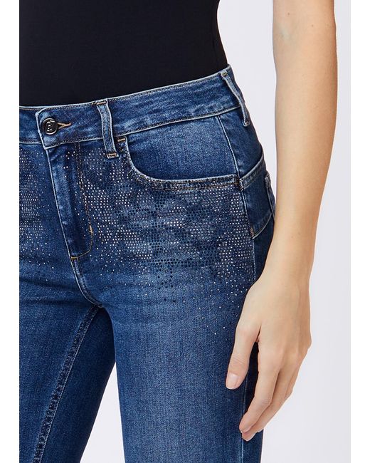 Liu Jo Blue Bootcut Jeans With Rhinestones
