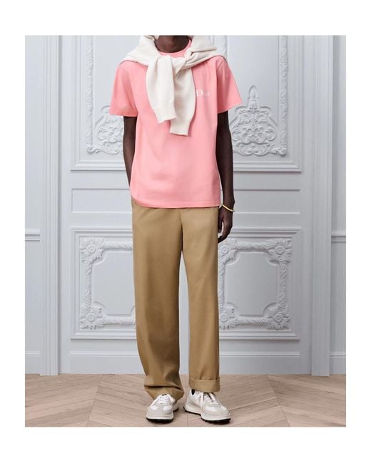 Dior Pink T-Shirt With Embroidery, Relaxed Fit for men
