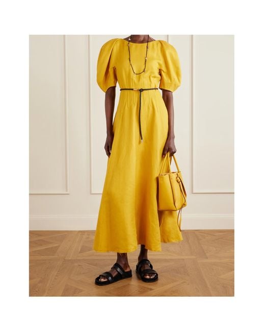 Gabriela Hearst Yellow Ranya Linen Midi Dress
