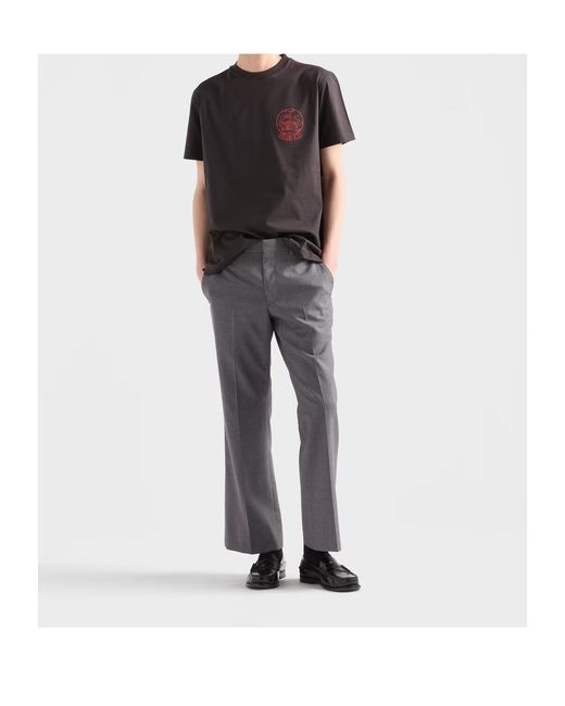Prada Gray Printed Cotton T-Shirt for men