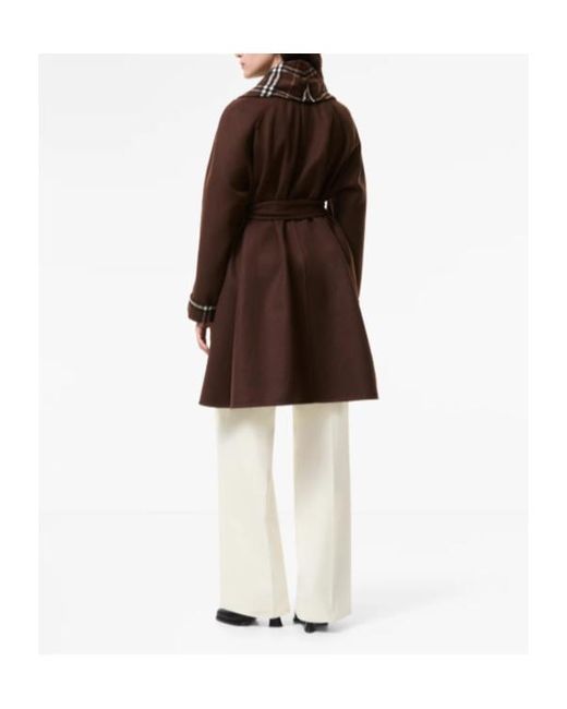 Burberry Brown Check Trim Wool Wrap Coat