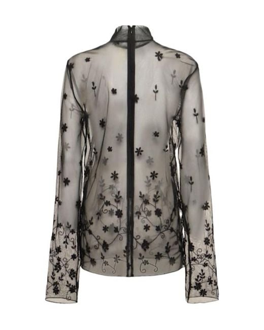 Totême Gray Flower Embroidered Tulle Shirt