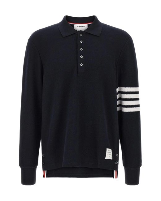 Thom Browne Blue Bar Long-Sleeved Polo Shirt for men