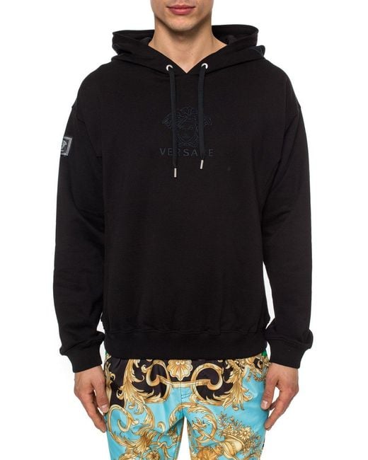 Versace Black Embroidered Sweater With Logo for men