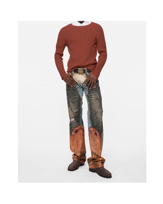 Acne Red Ribbed Jumper for men