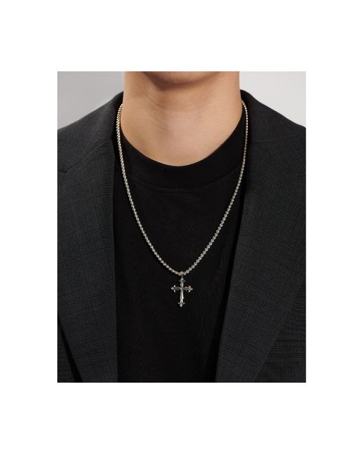 Emanuele Bicocchi White Cross Pendant Beaded Chain Necklace for men