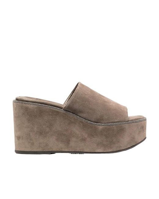 Brunello Cucinelli Brown Slip-On Platform Mules
