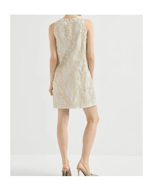Brunello Cucinelli Natural Techno Cotton Poplin Mini Dress With Dazzling Seabed Embroidery