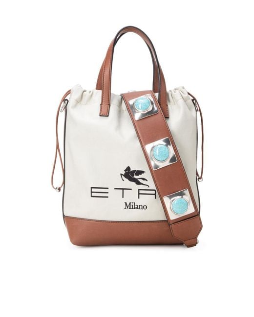 Etro White Logo-Print Bucket Bag