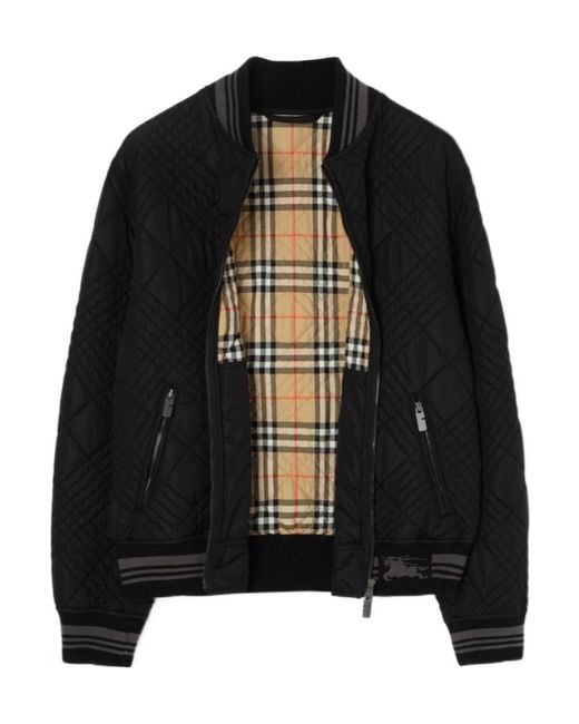 Burberry Black Micro Check-Stitch Rakewood Bomber Jacket for men