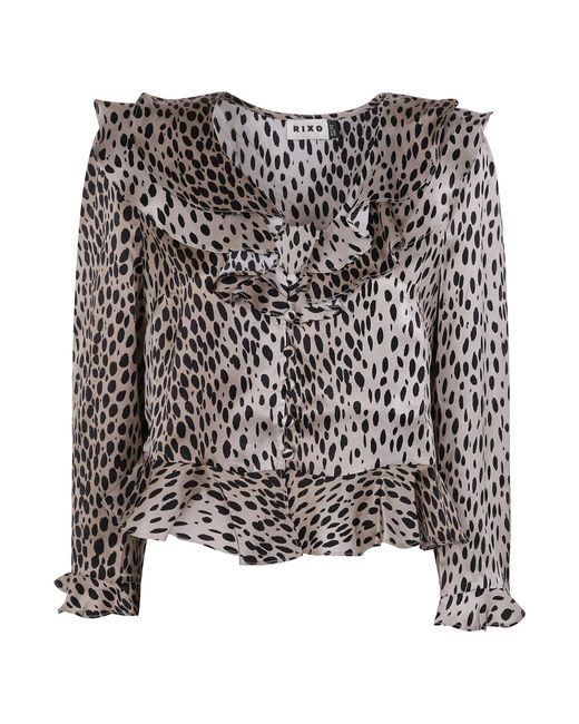 Rixo Black Atlas Ruffled Hem Printed Blouse