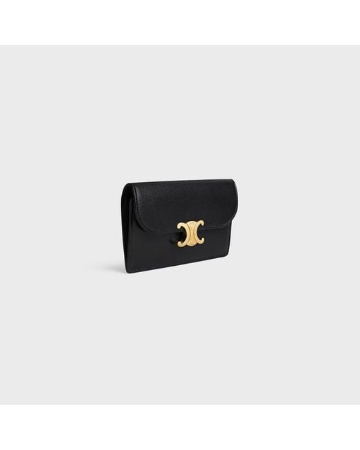 Céline Black Long Card Holder With Flap Triomphe