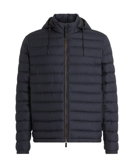 Zegna Blue Hooded Padded Jacket for men