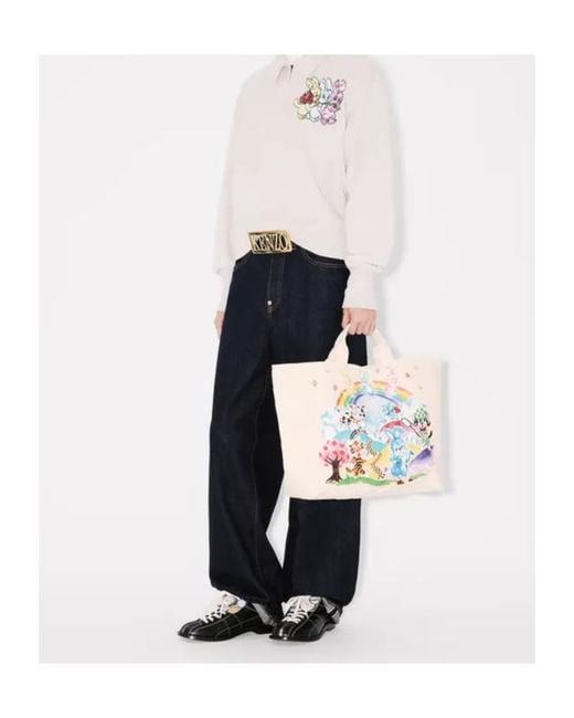KENZO White Cartoon Large Tote Bag