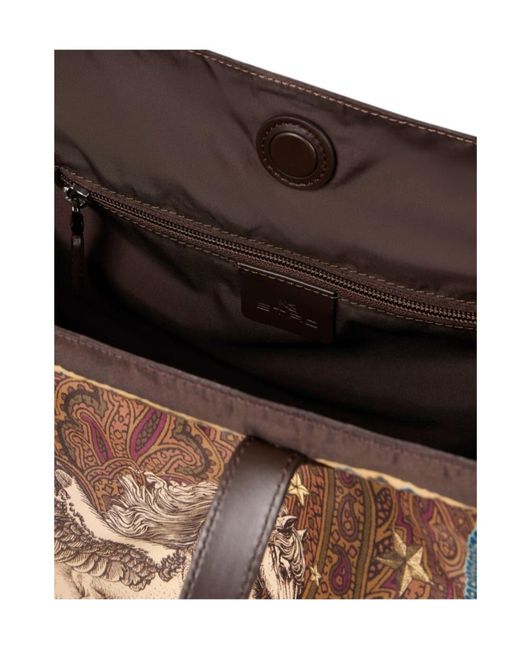 Etro Brown Nylon Tote Bag With Pegaso Print And Arnica Motif for men