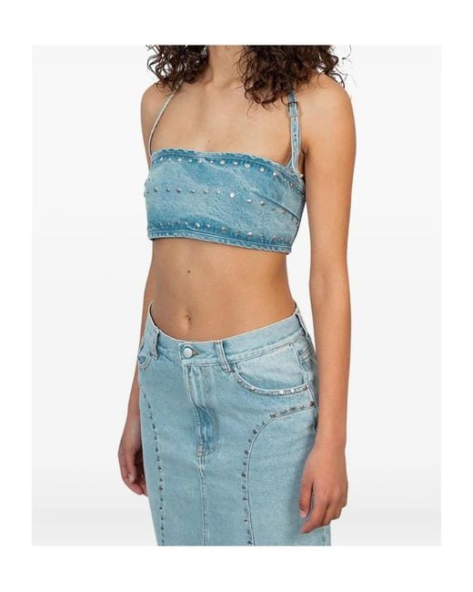 GIMAGUAS Blue Luna Studded-Detail Denim Top