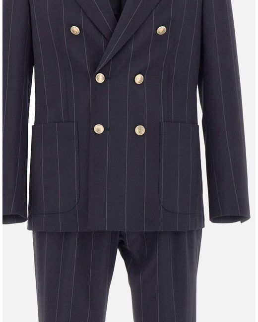 Eleventy Blue Pinstripe Double-Breasted Suit for men