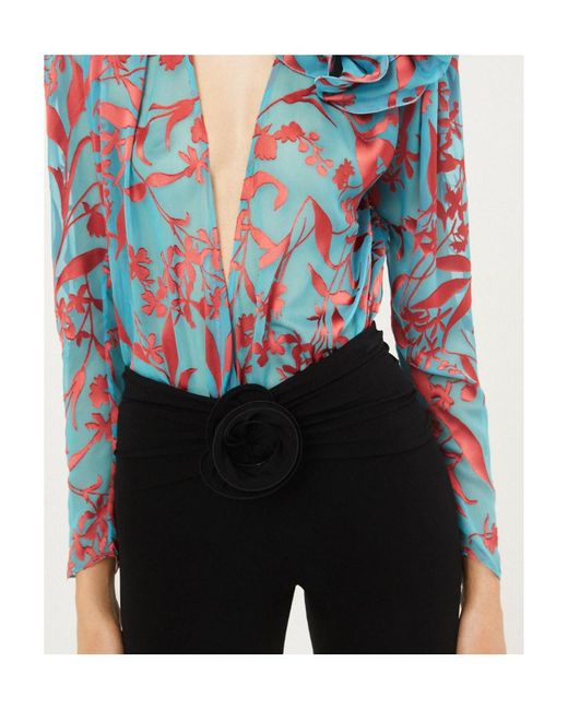 Magda Butrym Black Floral-Appliqué Ruched Leggings