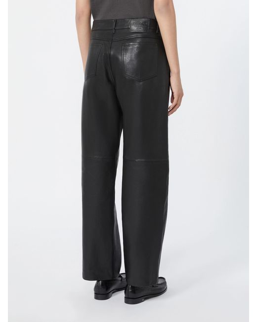 Max Mara Gray Wide-Leg Leather Trousers