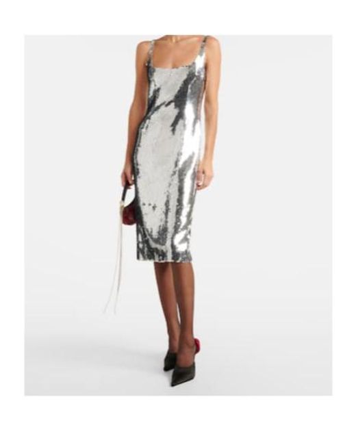 Magda Butrym White Sequined Midi Dress