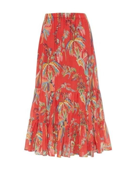 Etro Red Cotton Paisley-Print Maxi Skirt