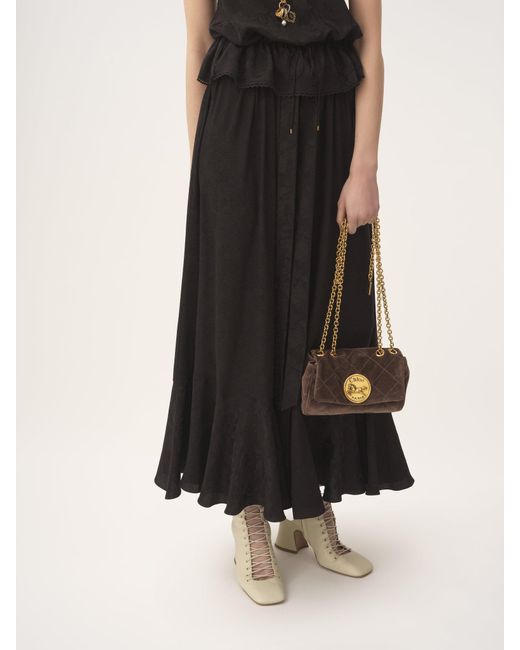 Chloé Black Chloé Rose Jacquard Gathered Midi Skirt