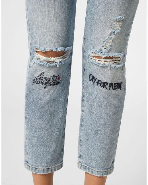 Philipp Plein Blue Logo Details Jeans