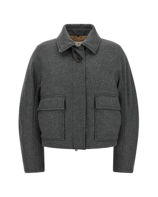 Brunello Cucinelli Gray Shearling Collar Cropped Jacket
