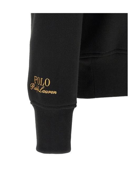 Polo Ralph Lauren Black Relaxed Fit Big Pony Rugby Sweatshirt Polo Shirt for men