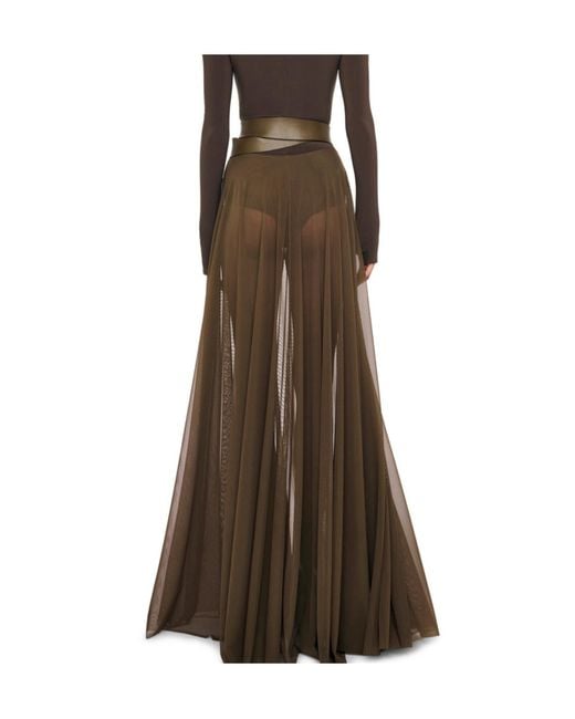 Norma Kamali Brown Pleated Semi-Transparent Skirt
