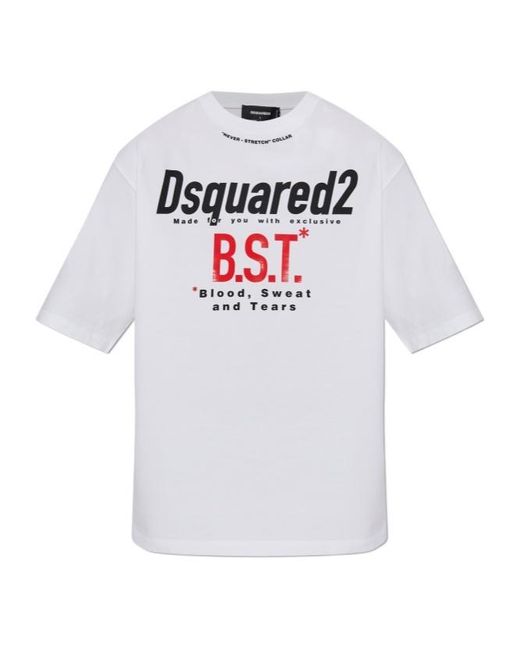 DSquared² White Logo Printed Crewneck T-Shirt for men