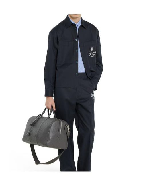Gucci Blue Logo Embroidered Collared Jacket for men