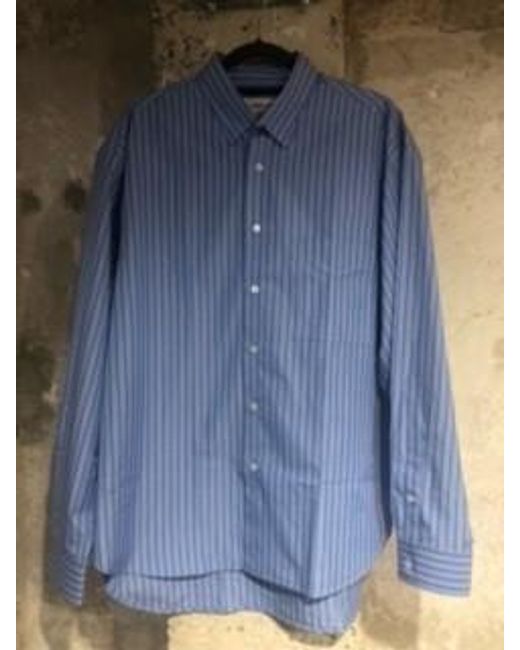 Lanvin Blue Striped Straight Hem Shirt for men