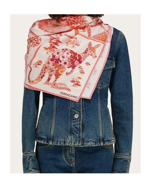 Ferragamo Pink Patchwork Print Silk Scarf