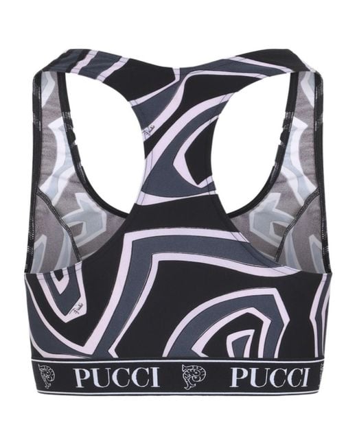 Emilio Pucci Blue Pucci Logo Underband Printed Cropped Top