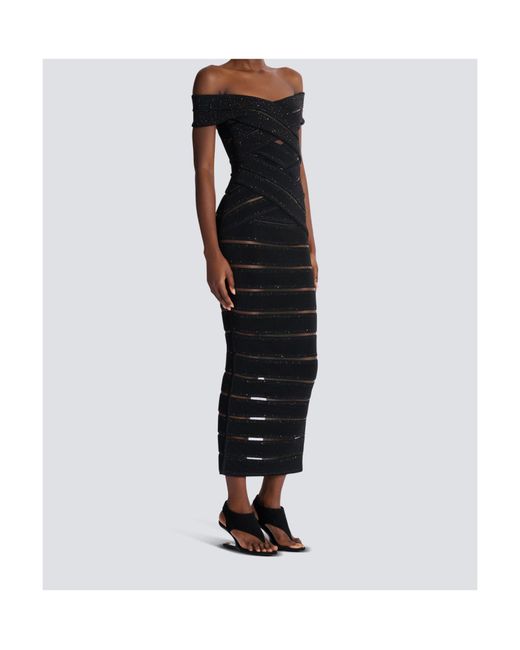 Balmain Black Mesh Knit Bodycon Dress