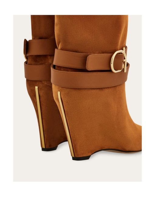 Ferragamo Brown Knee High Boot With Wedge Heel