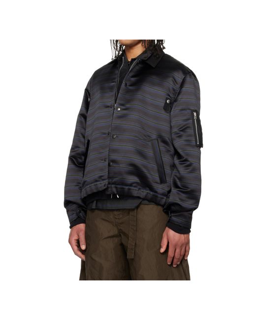 Sacai Black Striped Cropped Bomber Jacket for men