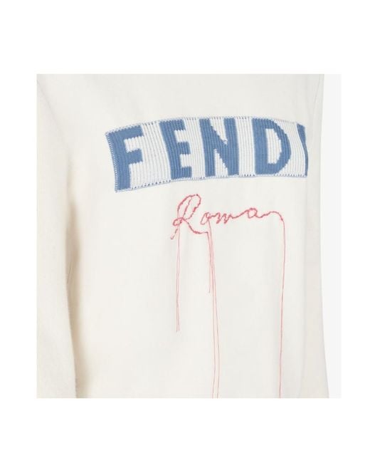 Fendi White Ivory Stretch Cashmere Blend Sweater