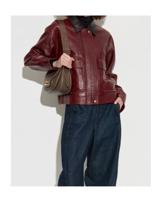 Rag & Bone Red Lapel Long-Sleeved Leather Jacket