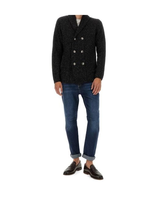 Brunello Cucinelli Black Long-Sleeved Double-Breasted Cardigan for men