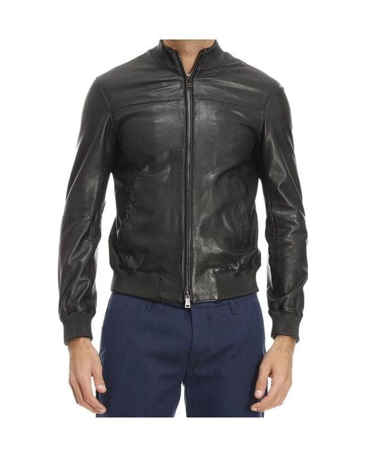 Armani Jeans Black Zippered Leather Jacket for men