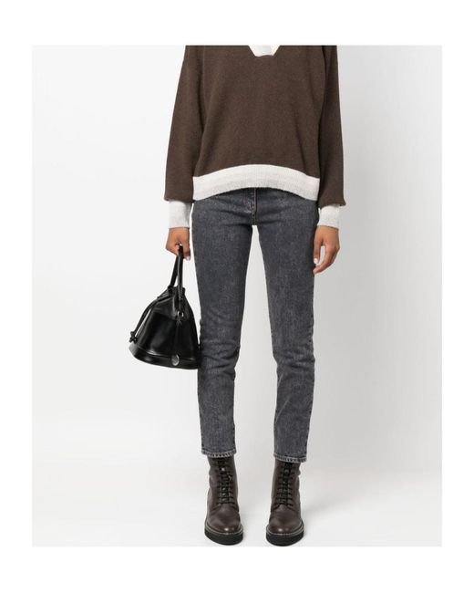 Peserico Gray Stonewashed Cropped Skinny Jeans
