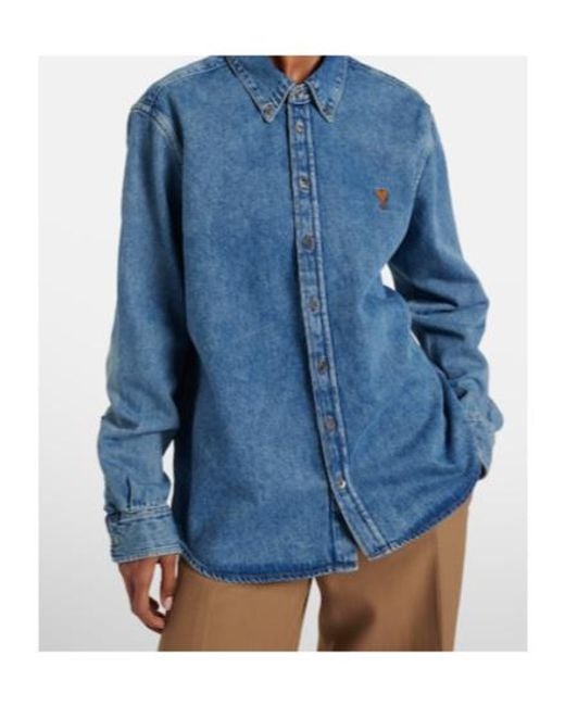 AMI Blue Logo Denim Shirt