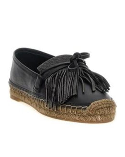 Brunello Cucinelli Black Ramile Fringed Espadrilles
