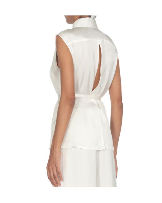 Fabiana Filippi White Tied Waist Sleeveless Shirt