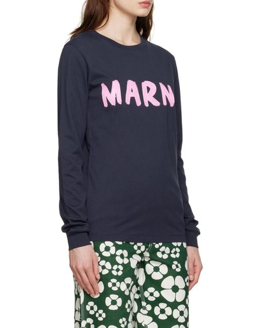 Marni Blue Logo-Print Long-Sleeved T-Shirt