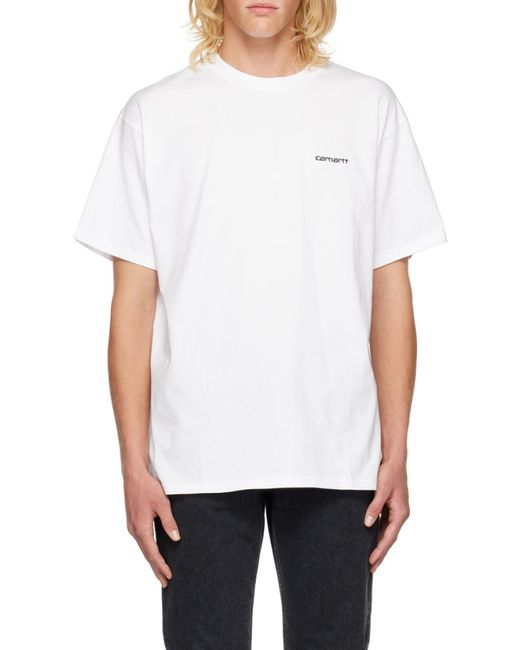Carhartt White Script Logo Embroidered T-Shirt for men
