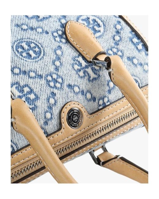 Tory Burch Blue T Monogram Denim Petite Barrel Bag