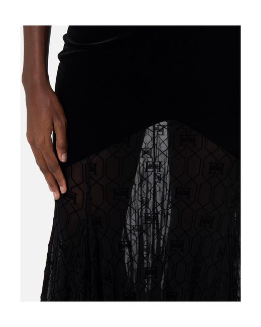 Elisabetta Franchi Black Semi-Sheer Tulle Long Dress